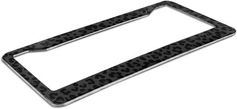 Black Leopard Print License Plate Frame - Personalized Metal Car Accessories Tag Frame Cheetah License Plate Holder Size 12.3“ x 6.3" with Screws Universal Fit for US/Canada Vehicles in Saudi Arabia