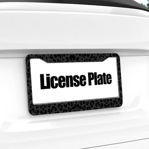 Black Leopard Print License Plate Frame - Personalized Metal Car Accessories Tag Frame Cheetah License Plate Holder Size 12.3“ x 6.3" with Screws Universal Fit for US/Canada Vehicles in Saudi Arabia