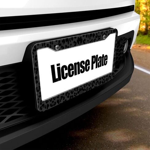 Black Leopard Print License Plate Frame - Personalized Metal Car Accessories Tag Frame Cheetah License Plate Holder Size 12.3“ x 6.3" with Screws Universal Fit for US/Canada Vehicles in Saudi Arabia