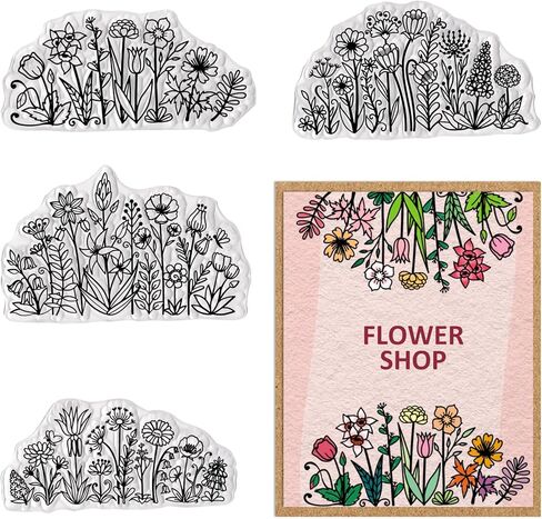 Flower Background Clear Stamps for Card Making, Spring Flower Clear Rubber Stamps Blooming Silicone Reusable Stamp for DIY Scrapbooking Paper Craft Album Decoration in Saudi Arabia