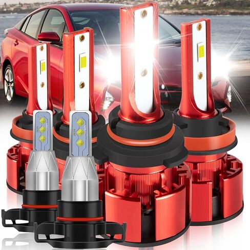 لسيارة Toyota Prius 2012 2013 2014 2015 لمبات الإضاءة، 800% سطوع Hi وLo Beam+مصابيح الضباب، وضع شعاع فائق التركيز، 6500K، 36000LM فائق السطوع، IP68 مقاوم للماء، 6 قطع in Kuwait