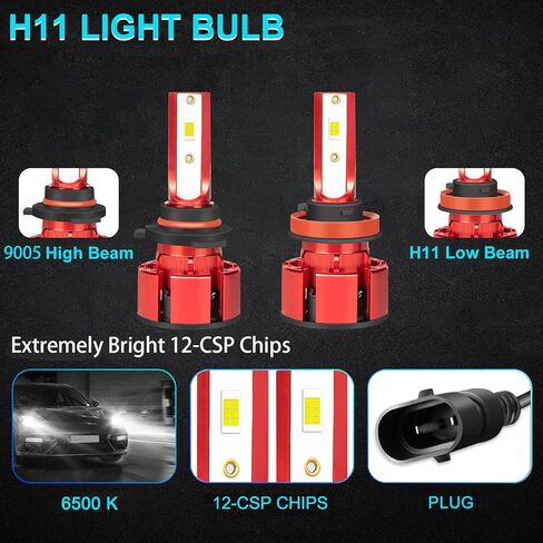 لسيارة Toyota Prius 2012 2013 2014 2015 لمبات الإضاءة، 800% سطوع Hi وLo Beam+مصابيح الضباب، وضع شعاع فائق التركيز، 6500K، 36000LM فائق السطوع، IP68 مقاوم للماء، 6 قطع in Kuwait