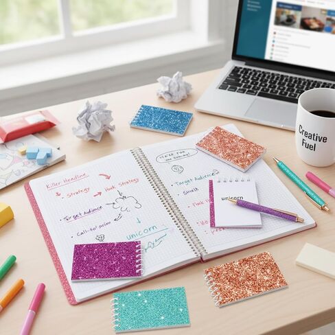 Sherr 16 Pcs Glitter Pens and Notebooks Glitter Pocket Notepad Mini Notebooks for Kids Fancy Pens for Women Pretty Cute Colorful Ballpoint Pens Spiral Notepads for Kids School Office Supplies in Kuwait