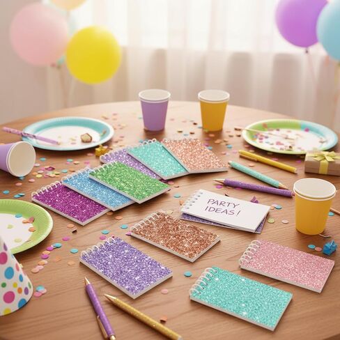 Sherr 16 Pcs Glitter Pens and Notebooks Glitter Pocket Notepad Mini Notebooks for Kids Fancy Pens for Women Pretty Cute Colorful Ballpoint Pens Spiral Notepads for Kids School Office Supplies in Kuwait