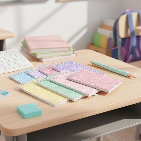 Sherr 16 Pcs Glitter Pens and Notebooks Glitter Pocket Notepad Mini Notebooks for Kids Fancy Pens for Women Pretty Cute Colorful Ballpoint Pens Spiral Notepads for Kids School Office Supplies in Kuwait