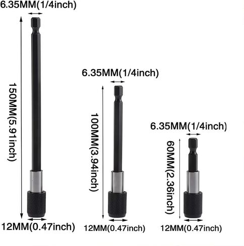 3-Piece Drill Bit Extension Set, 1/4 inch Magnetic Drill Screwdriver Bit Holder Bar Chuck Adapter Extender Hex Quick Release Universal Fit in Saudi Arabia