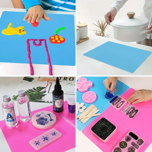 2 Pack 40cm x 30cm Silicone Craft Mats - Non-Stick, Heat-Resistant Surface for Resin Molds, Playdough, and Crafting with UV Resin, Paint, and Clay in Blue & Pink in Saudi Arabia