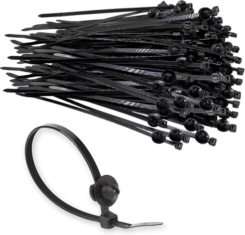 Cable Zip Ties 8 inch, Black Zip Ties with Retainer - Fir Tree Nylon Push Mount Head Electrical Zip Tie Wire Clip Holder Adjustable Self Locking (100 Pack) in Kuwait