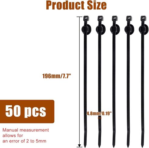 Cable Zip Ties 8 inch, Black Zip Ties with Retainer - Fir Tree Nylon Push Mount Head Electrical Zip Tie Wire Clip Holder Adjustable Self Locking (100 Pack) in Kuwait