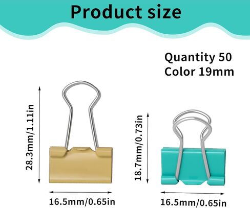 50 Pcs Colorful Binder Clips, Non-Slip Paper Binder Clips Assortment, Metal Office Document Clamps for Files Bills Paper Business Office Supplies (19mm) in Saudi Arabia