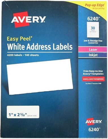 Avery Easy Peel White Address Labels for Laser Printers 6240, 1" x 2-5/8", Box of 4200 in Saudi Arabia