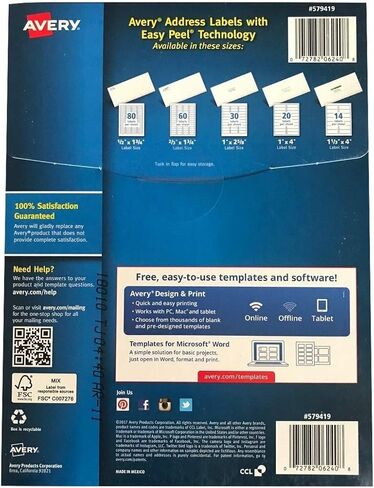 Avery Easy Peel White Address Labels for Laser Printers 6240, 1" x 2-5/8", Box of 4200 in Saudi Arabia
