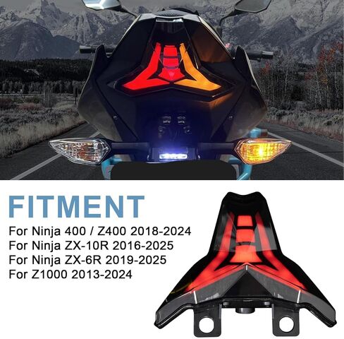 ضوء خلفي PSLER لدراجة Ninja 400 LED ضوء إشارات الانعطاف المتكامل للفرامل Ninja400 Z400 2018-2024، ZX-6R 2019-2025، ZX-10R 2016-2025، Z1000 2013-2024 أسود in Kuwait