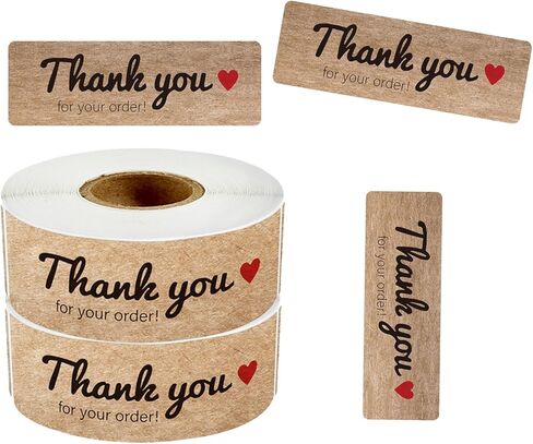 600Pcs Brown Kraft Paper 3 inch Thank You for Your Order Stickers, Rectangular Sealed Thank You Label，Suitable for All Types of Businesses, Shop Owners, Craftspeople.120 Count/Roll. in Saudi Arabia