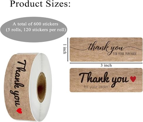 600Pcs Brown Kraft Paper 3 inch Thank You for Your Order Stickers, Rectangular Sealed Thank You Label，Suitable for All Types of Businesses, Shop Owners, Craftspeople.120 Count/Roll. in Saudi Arabia