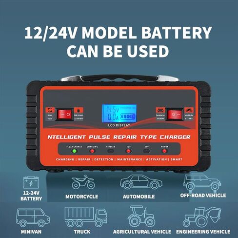 6-Amp Battery Charger, Smart Trickle Charger 12V/24V Car Battery Charger for Lead-Acid,LiFePO4 & Lithium Batteries, Automatic Maintainer Desulfator w/Temp Compensation for Car Truck Lawn Mower Boat in Saudi Arabia