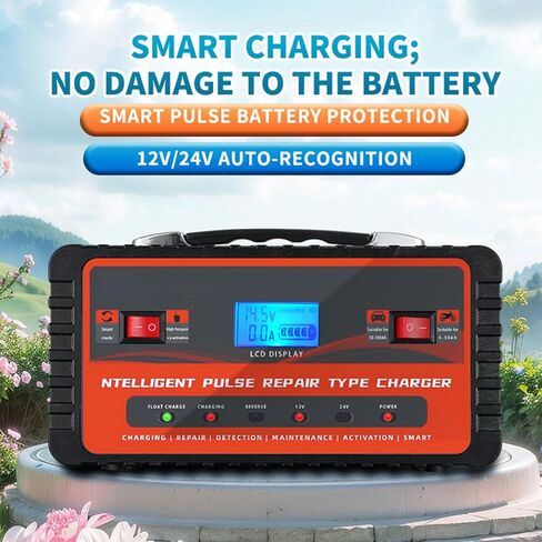 6-Amp Battery Charger, Smart Trickle Charger 12V/24V Car Battery Charger for Lead-Acid,LiFePO4 & Lithium Batteries, Automatic Maintainer Desulfator w/Temp Compensation for Car Truck Lawn Mower Boat in Saudi Arabia
