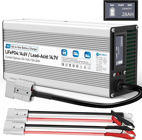 12V LiFePO4 & AGM All in One Charger LCD Display, 5A-20A Adjustable Current 14.6V 20A LiFePO4 Lithium & 12V AGM Lead-Acid, Anderson Connector Maintainer Trickle Charger Car, RV, Marine, Boat in Saudi Arabia