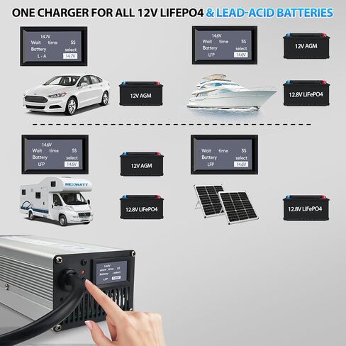 12V LiFePO4 & AGM All in One Charger LCD Display, 5A-20A Adjustable Current 14.6V 20A LiFePO4 Lithium & 12V AGM Lead-Acid, Anderson Connector Maintainer Trickle Charger Car, RV, Marine, Boat in Saudi Arabia