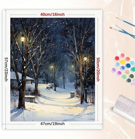 مجموعة طلاء المناظر الطبيعية الشتوية بالأرقام للبالغين - مسار حديقة ثلجي DIY مع رسم فوانيس على القماش مقاس 16 × 20 بوصة، مجموعة طلاء أكريليك، مناسبة للمبتدئين، فن لتزيين المنزل أو الهدايا in Kuwait