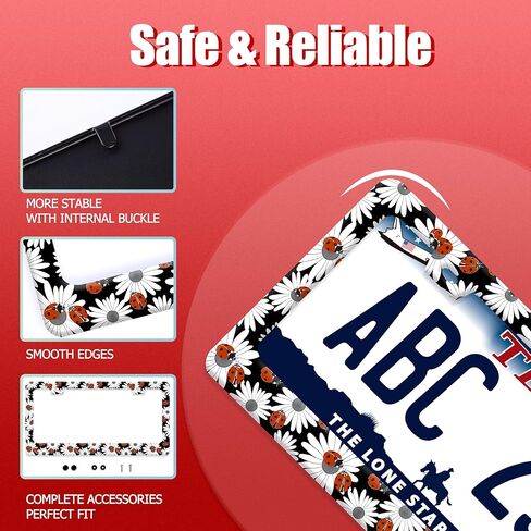 Ladybug Daisy License Plate Frame Bug Flowers License Plate Holder Funny Stainless Steel Accessories Cars Decor with 2 Holes and Screws Fits Standard Us Ca Vehicles 12.2 X 6 Inch in Saudi Arabia