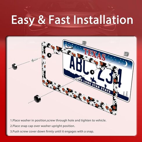 Ladybug Daisy License Plate Frame Bug Flowers License Plate Holder Funny Stainless Steel Accessories Cars Decor with 2 Holes and Screws Fits Standard Us Ca Vehicles 12.2 X 6 Inch in Saudi Arabia