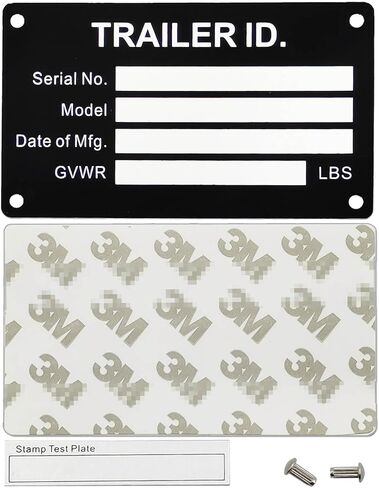 Trailer VIN ID Plate Data TAG Blank Model Identification VIN Serial Number, Model, Date of MFG and GVWR, Tailgating id Plate for Cargo Carriers Trucks Boats (1 PC., Trailer ID., 3.74x2.16) in Saudi Arabia