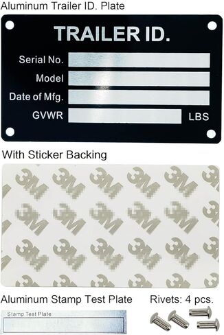 Trailer VIN ID Plate Data TAG Blank Model Identification VIN Serial Number, Model, Date of MFG and GVWR, Tailgating id Plate for Cargo Carriers Trucks Boats (1 PC., Trailer ID., 3.74x2.16) in Saudi Arabia