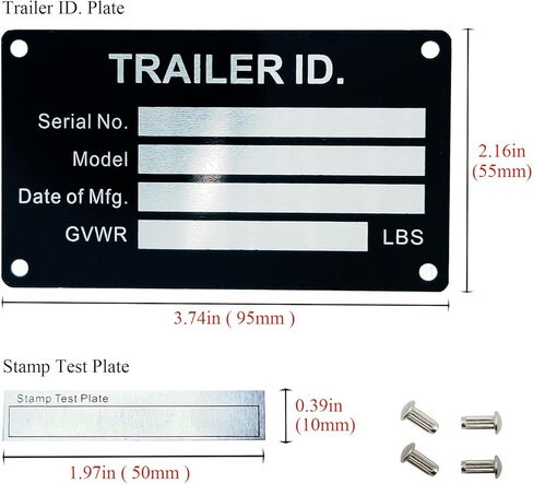 Trailer VIN ID Plate Data TAG Blank Model Identification VIN Serial Number, Model, Date of MFG and GVWR, Tailgating id Plate for Cargo Carriers Trucks Boats (1 PC., Trailer ID., 3.74x2.16) in Saudi Arabia