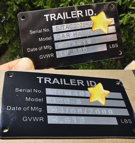 Trailer VIN ID Plate Data TAG Blank Model Identification VIN Serial Number, Model, Date of MFG and GVWR, Tailgating id Plate for Cargo Carriers Trucks Boats (1 PC., Trailer ID., 3.74x2.16) in Saudi Arabia