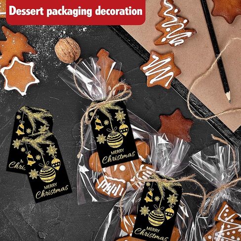 Red Gold Merry Christmas Gift Labels with String, 2x3.5 Inches Golden Foil Christmas Paper Gift Tags, 50PCS Xmas Presents Paper Hang Tags, Holiday Wrapping Party Favor Decor Supplies-A05 in Saudi Arabia