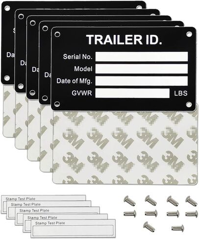 Trailer VIN ID Plate Data TAG Blank Model Identification VIN Serial Number, Model, Date of MFG and GVWR, Tailgating id Plate for Cargo Carriers Trucks Boats (1 PC., Trailer ID., 3.74x2.16) in Saudi Arabia