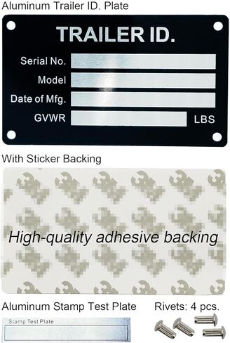 Trailer VIN ID Plate Data TAG Blank Model Identification VIN Serial Number, Model, Date of MFG and GVWR, Tailgating id Plate for Cargo Carriers Trucks Boats (1 PC., Trailer ID., 3.74x2.16) in Saudi Arabia