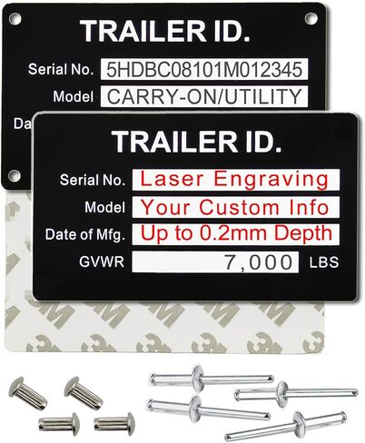 Trailer VIN ID Plate Data TAG Blank Model Identification VIN Serial Number, Model, Date of MFG and GVWR, Tailgating id Plate for Cargo Carriers Trucks Boats (1 PC., Trailer ID., 3.74x2.16) in Saudi Arabia