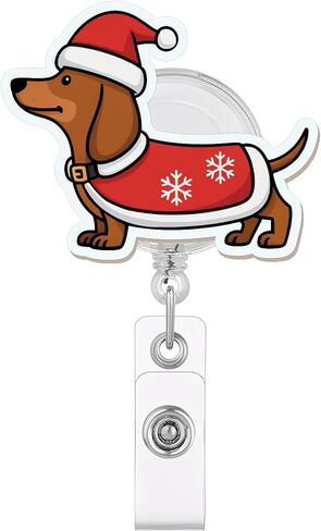 بكرة شارة عيد الميلاد المضحكة من Dachshund - كلب لطيف ملفوف في أضواء العطلات، حامل هوية قابل للسحب للممرضات والموظفين ومحبي الحيوانات in Kuwait