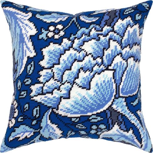 مجموعة تطريز الأزهار من برفسك للبالغين والمبتدئين - فرشاة الريح. الفاوانيا من تصميم William Morris 16″ × 16″ مع تصميم مطبوع واضح ودقيق على قماش قطني؛ تتضمن إبرتين وغزل ومخطط سهل القراءة in Saudi Arabia
