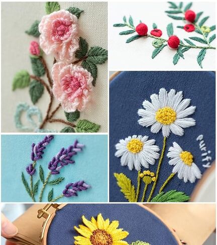 1 Set Embroidery Kit for Beginners – DIY Needlework Craft Gift with Pre-Stamped Patterns, Hoop, Needles, Threads & Instructions, Taxus in Saudi Arabia