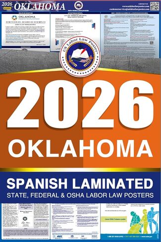 2023 Oklahoma OK All in One Workplace Compliance & Labor Law Poster (Federal State & OSHA) English Plain Paper in Kuwait