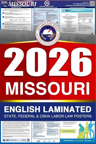 ملصق ميسوري MO الكل في واحد للامتثال لقانون العمل والامتثال لقانون العمل لعام 2023 (الولاية الفيدرالية وإدارة السلامة والصحة المهنية) ورقة إنجليزية عادية in Kuwait