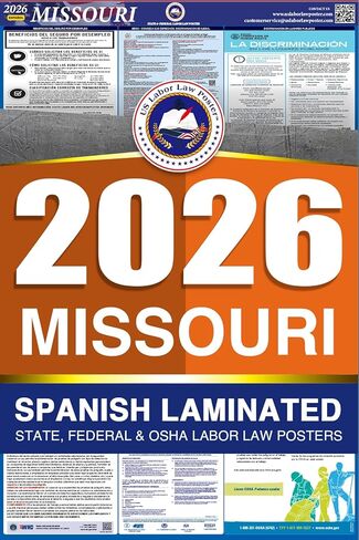 ملصق ميسوري MO الكل في واحد للامتثال لقانون العمل والامتثال لقانون العمل لعام 2023 (الولاية الفيدرالية وإدارة السلامة والصحة المهنية) ورقة إنجليزية عادية in Kuwait