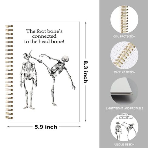 ZXAZXA 8.3x5.5 inch Spiral Notebooks 160 Pages Funny Anatomy Medical Student Assistant Gift Taekwondo Gift for Gothic Skeleton Lover in Saudi Arabia