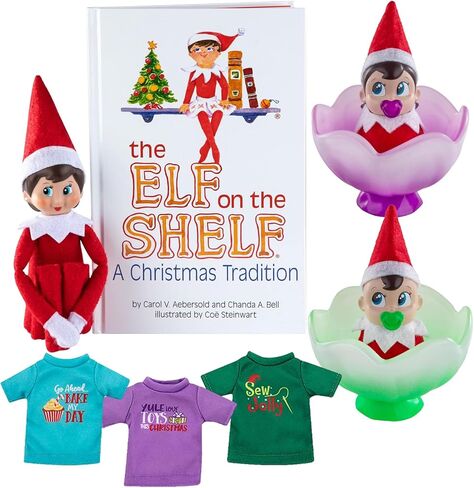 حزمة The Elf on the Shelf: Scout Elf Girl Light Tone، Boy + Girl Frost Pips وقمصان Elf Mate (3 قطع) in Saudi Arabia