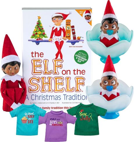 حزمة The Elf on the Shelf: Scout Elf Girl Light Tone، Boy + Girl Frost Pips وقمصان Elf Mate (3 قطع) in Saudi Arabia