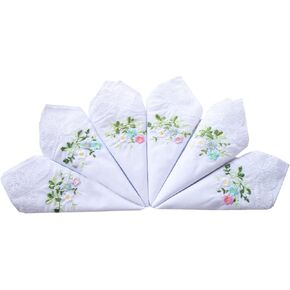 MileyMarla Womens Cotton Handkerchiefs Flower Embroidered Lace Ladies Hankies 6PCS