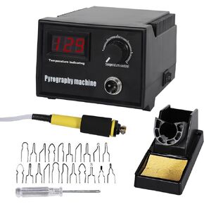 Wood Burning Kit, Pyrography Wood Burning Tool, 600℃ Adjustable Temperature Wood Burning Pen, Wood Burner Kit with 20 Tips, Pen Holder, Digital Display, 110V/60W