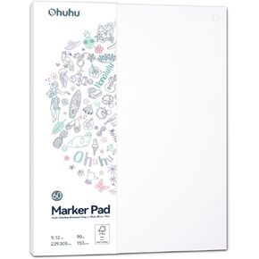 Ohuhu Double Sided Marker Pad Art Sketchbook Bleedproof - 9"x12" Large Paper Size - 90LB/150GSM Smooth Drawing Paper - 60 Sheets/120 Pages, Glue-Bound Sketching Book for Alcohol Markers Christmas Gift