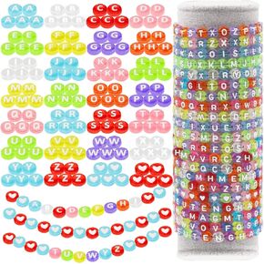 EuTengHao 1000 Pieces Letter Beads Kit 28 Styles Alphabet Beads Cute Beads Heart Beads for Bracelets Necklace Friendship Jewelry Making (Black Beads White Letter)
