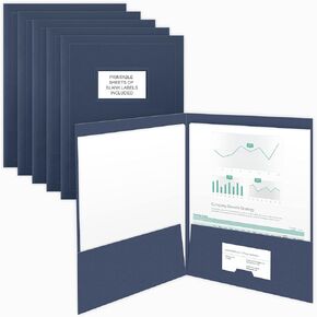 50 Count, Blue, Two Pocket Presentation Folders with Customizable Labels, Perfect for Sales Material, Important Documents & More (9 x 12)