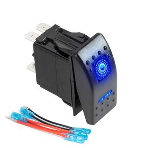 FXC Momentary Rocker Switch 5Pin Laser On/Off Blue LED Light 20A/12V 10A/24V Toggle Switch with Jumper Wires Set for Automotive Boat Marine Truck Jeep Off-Road Bus RV