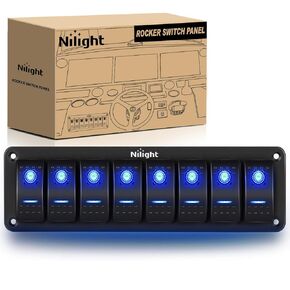 Nilight 8 عصابة الألومنيوم الروك التبديل لوحة تبديل داش 5 دبوس تشغيل / إيقاف التبديل الروك قبل السلكية التبديل الأزرق الخلفية للسيارات سيارة البحرية قارب RV، 2 سنة الضمان in Kuwait